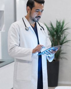 Profesional de salud revisando datos en una tablet