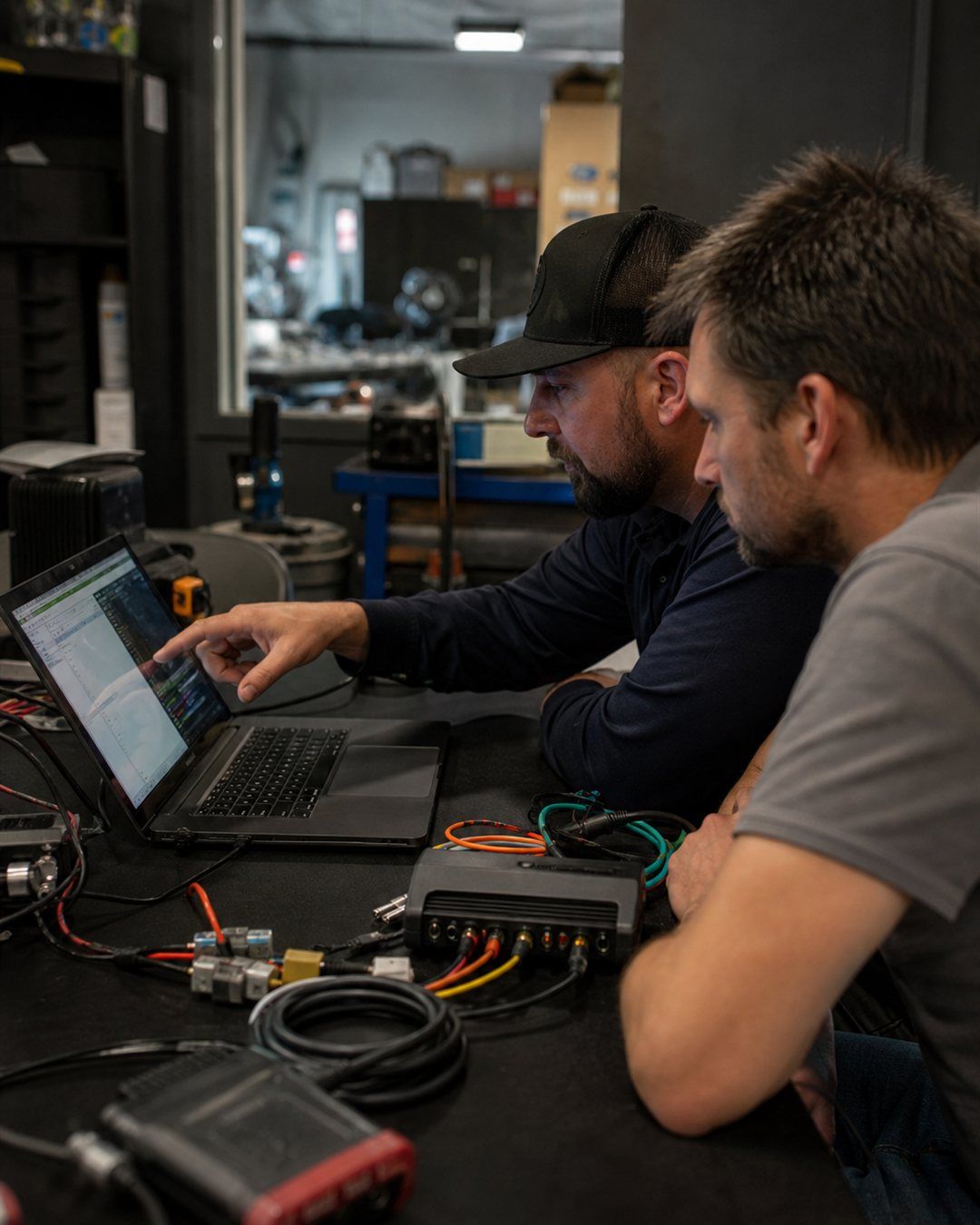 Consultor acompañando a una clienta mientras configuran una herramienta en laptop.